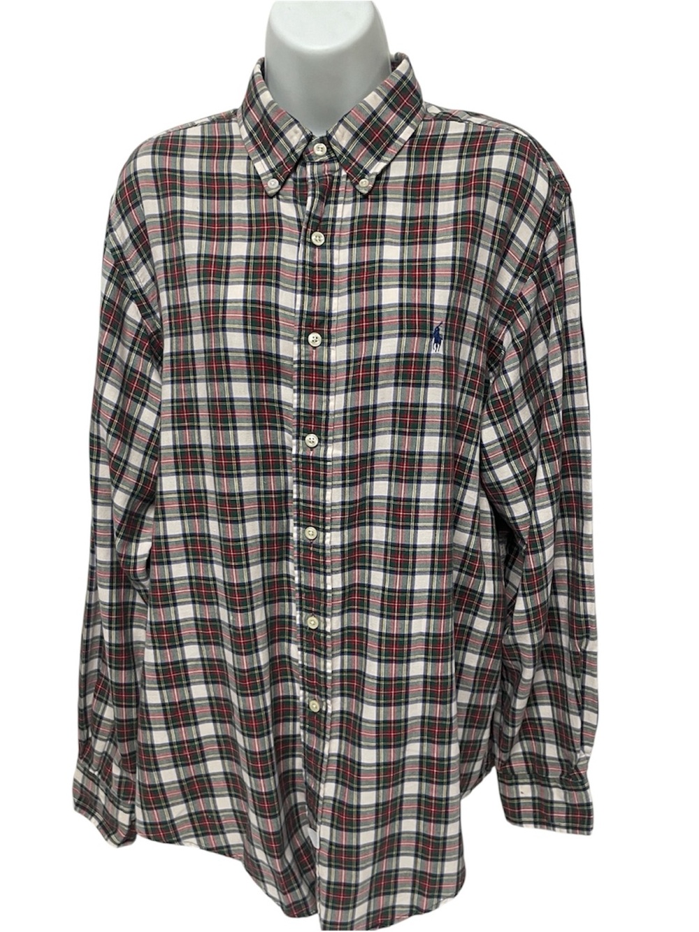 Polo by Ralph Lauren Men's Plaid Button-Down Shirt with Red & Green Accents Larg